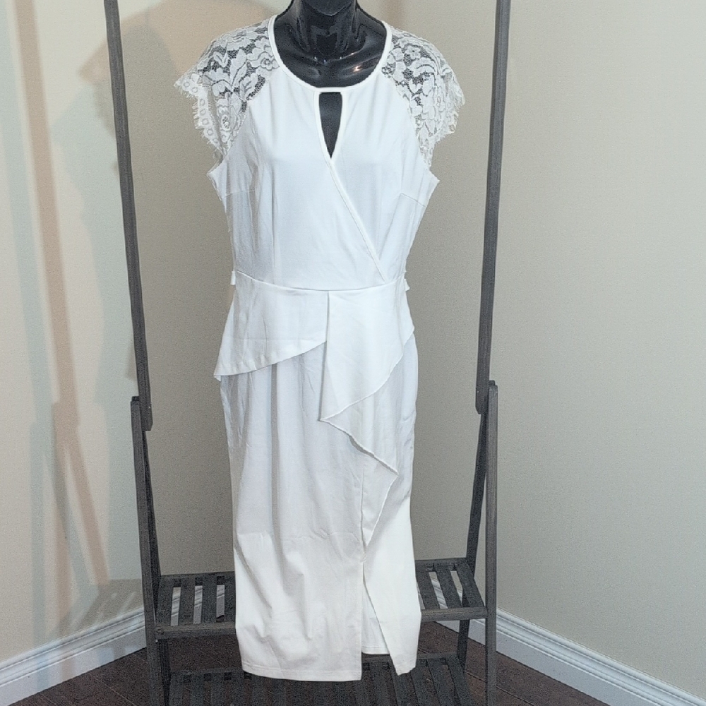 Elegant White Lace Sleeve Dress Back Zippered